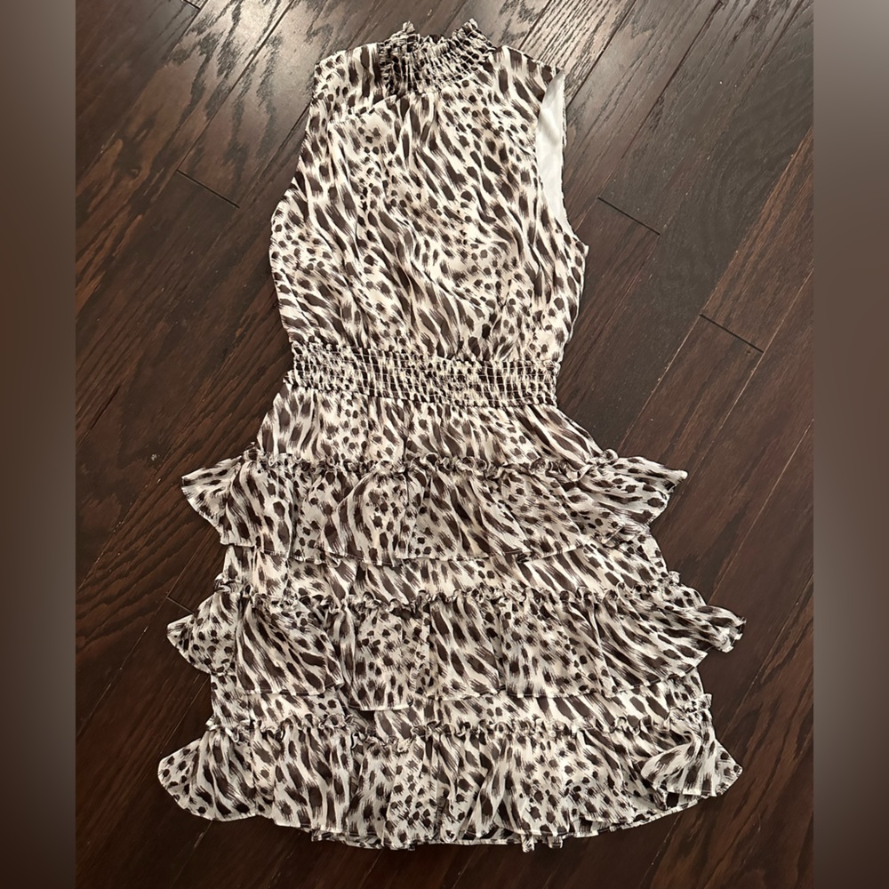 Express Mock Neck Ruffle Dress Small Leopard Print